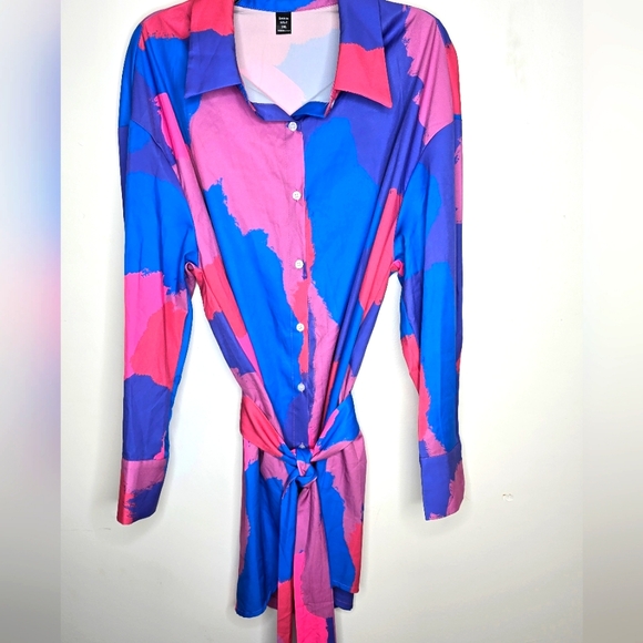 Plus Size Pink Collared Shirt Dress - Picture 2 of 5